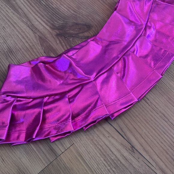 Metallic Pink Pleated Micro Mini Skirt Small - Picture 3 of 4